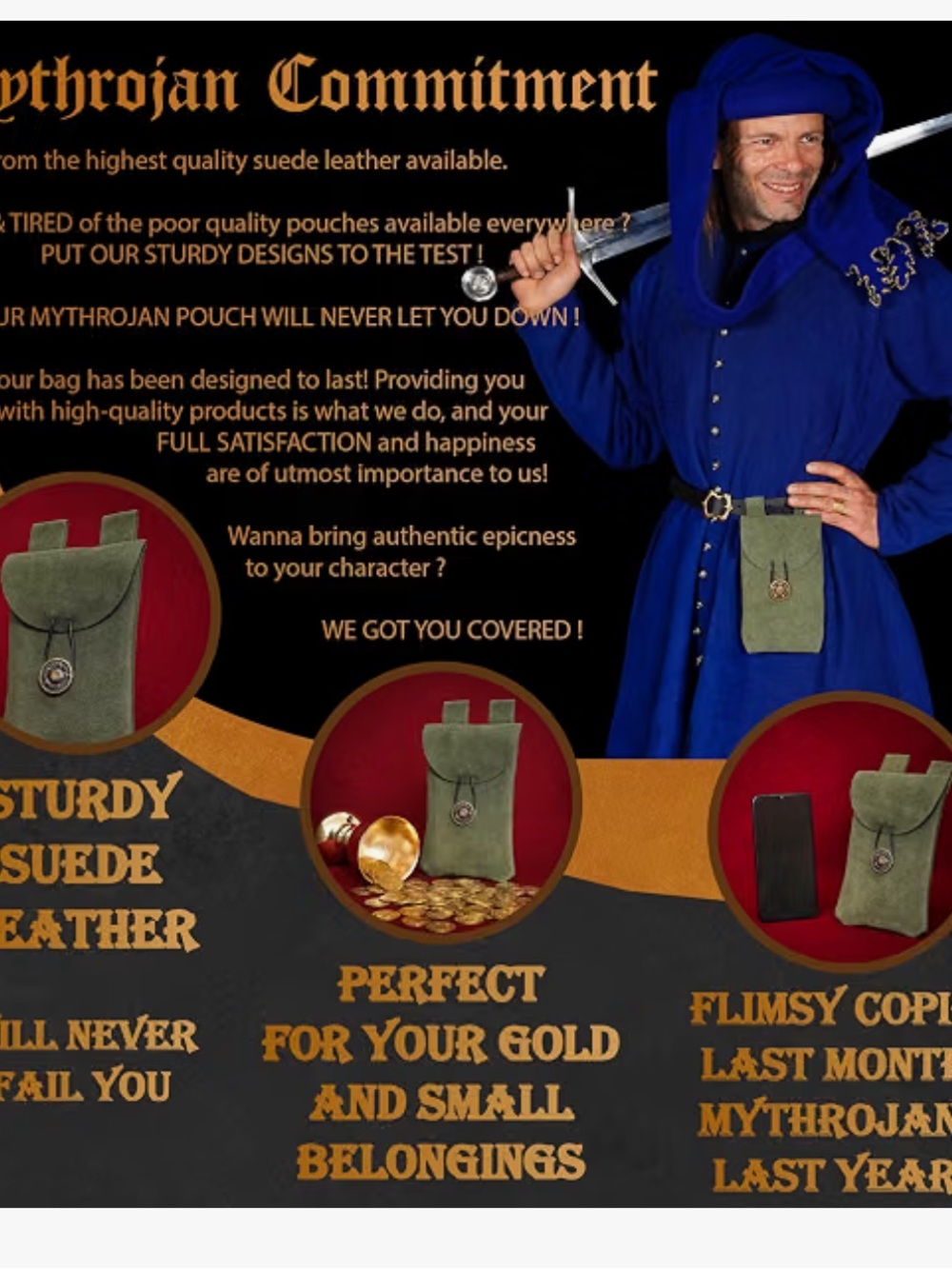 Vintage Medieval Renaissance Suede Jewelry Belt Pouch LARP Costume Waist Bag
